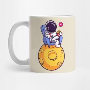 Cute Astronaut Eating Snack On Moon Cartoon Mug